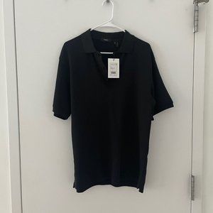 Thoery Black Droyer Polo Shirt in Studio Knit Jacquard Sz M